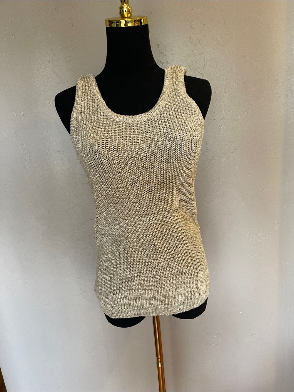 Vintage Linda Allard Ellen Tracy Linen Blend Open Knit Sweater Tank Petite S